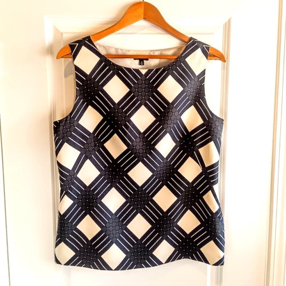 Talbots Black Ivory Crosshatch Silk Sleeveless Top